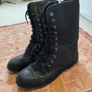 Black Dance Combat Boots with Glitter